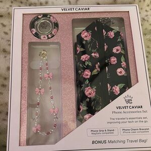 Velvet Caviar Black & Pink Floral Phone Accessory Set